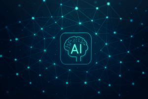 Ilustração abstrata de rede de inteligência artificial para prospecção B2B