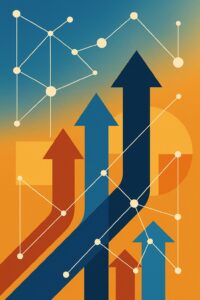 Ilustração abstrata corporativa representando crescimento e networking nas empresas em setembro de 2025