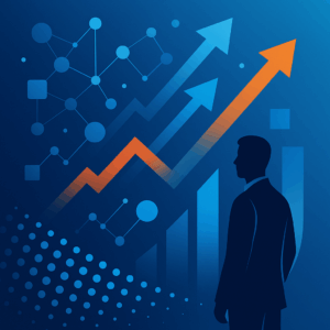 Ilustração abstrata corporativa representando a prospecção B2B em 2025