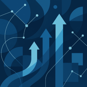 Ilustração abstrata corporativa representando crescimento e networking nas empresas em setembro de 2025