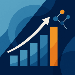 Ilustração abstrata de gráfico de barras e seta simbolizando prospecção de empresas em 2025 e crescimento B2B